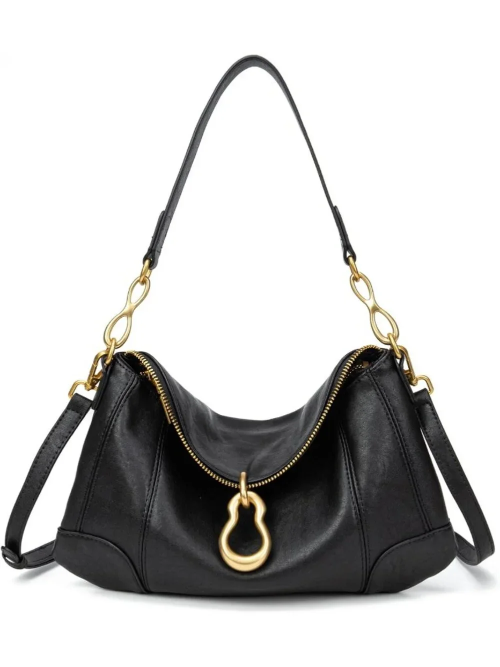 Chic Small Hobo Shoulder Bag for Women, Retro Satchel with Metal Pendant